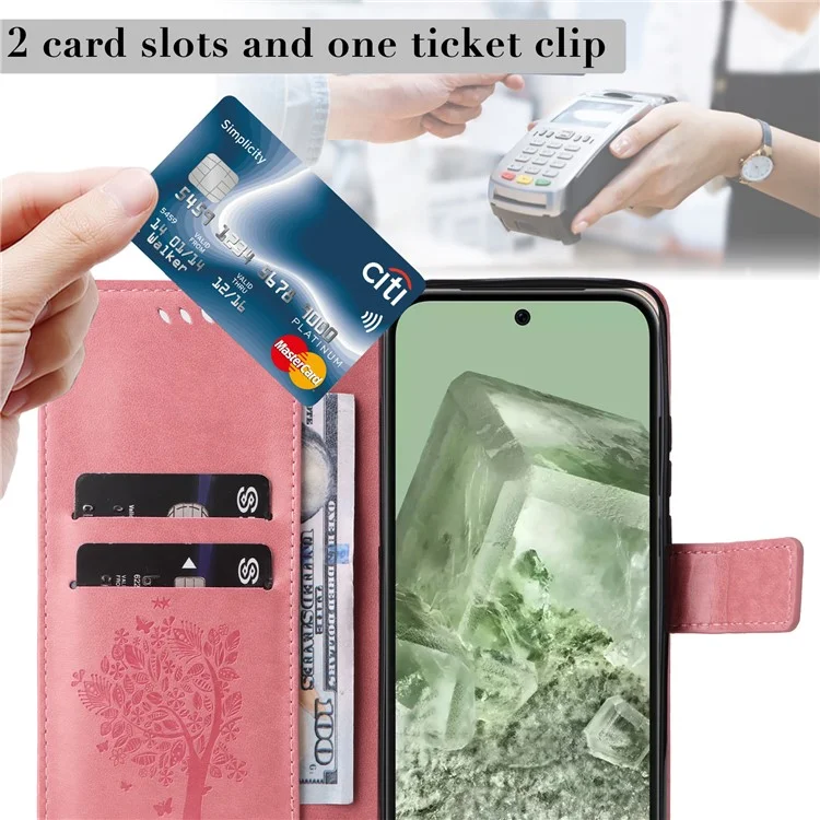 Para Google Pixel 8a KT Imprinting Flower Series-3 Anti-Scratch Phone Shell Stand PU Leather Wallet Case - Rosa