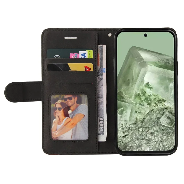 KT Leather Series-1 Für Google Pixel 8a Case Anti-Scratch Shell Wallet Stand Telefonhülle - Schwarz