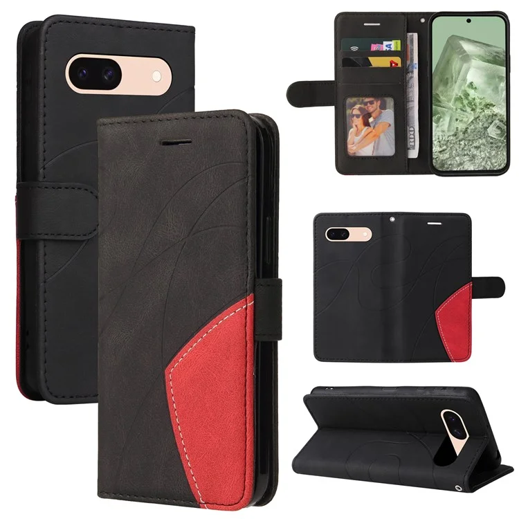KT Leather Series-1 Für Google Pixel 8a Case Anti-Scratch Shell Wallet Stand Telefonhülle - Schwarz