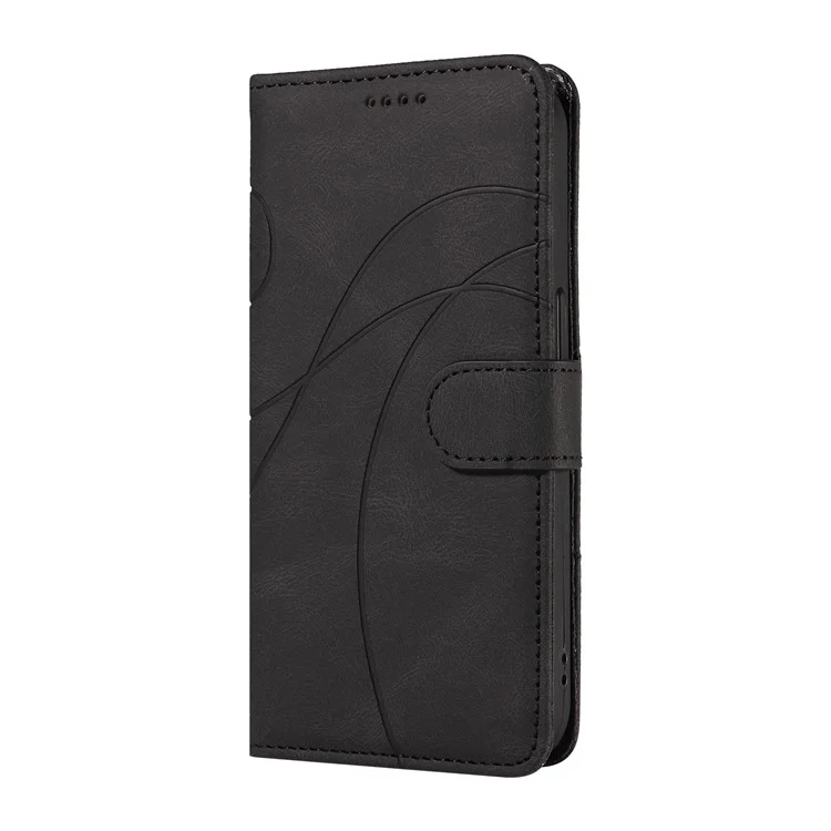 For Samsung Galaxy A15 5G Case Wallet Imprinted Line Leather Phone Cover - Black