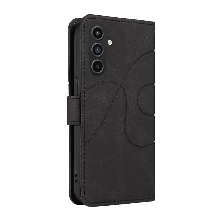 For Samsung Galaxy A15 5G Case Wallet Imprinted Line Leather Phone Cover - Black
