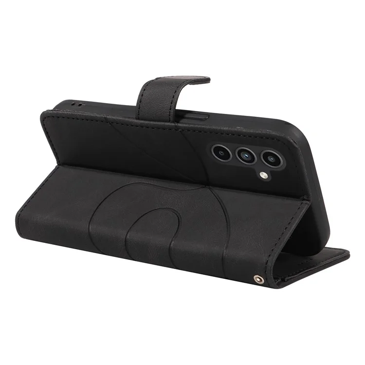For Samsung Galaxy A15 5G Case Wallet Imprinted Line Leather Phone Cover - Black