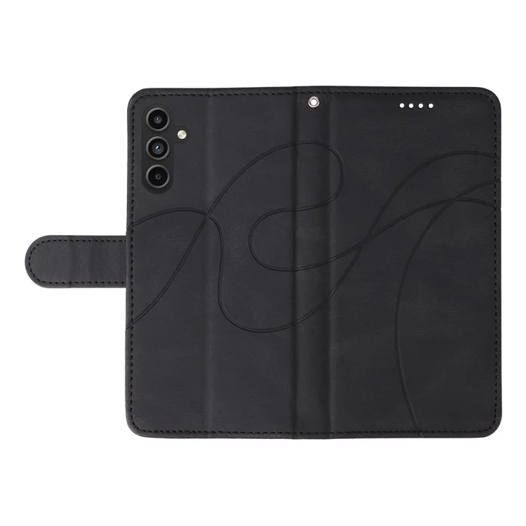 For Samsung Galaxy A15 5G Case Wallet Imprinted Line Leather Phone Cover - Black