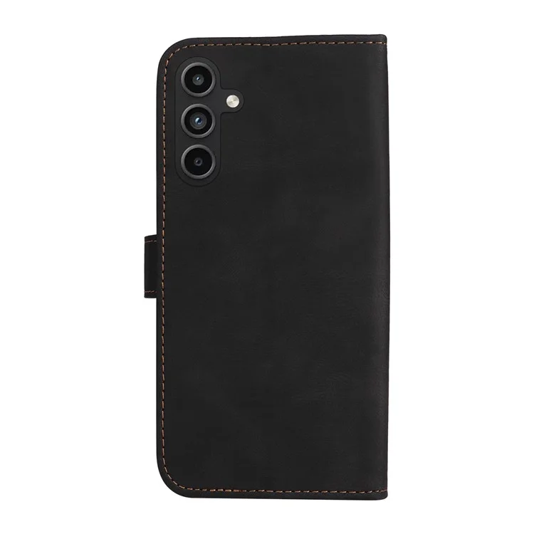 Para Samsung Galaxy A15 5G Case Three-color Splicing Wallet Stand Phone Cover with Strap - Preto