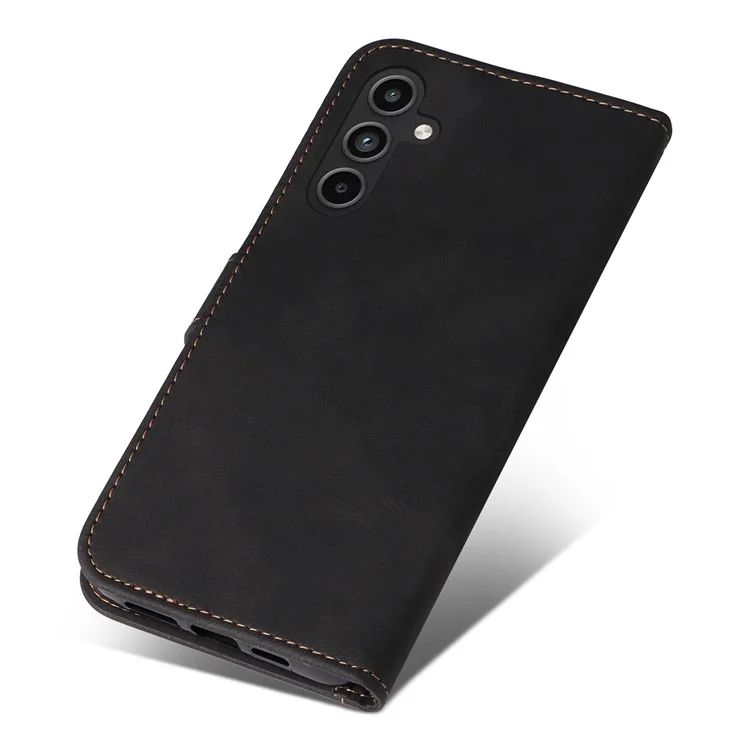 Para Samsung Galaxy A15 5G Case Three-color Splicing Wallet Stand Phone Cover with Strap - Preto