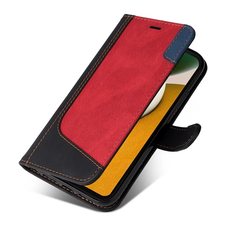 Para Samsung Galaxy A15 5G Case Three-color Splicing Wallet Stand Phone Cover with Strap - Preto