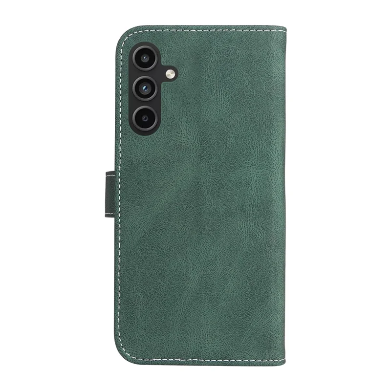For Samsung Galaxy A15 5G Case Three-color Splicing Wallet Stand Phone Cover with Strap - Green