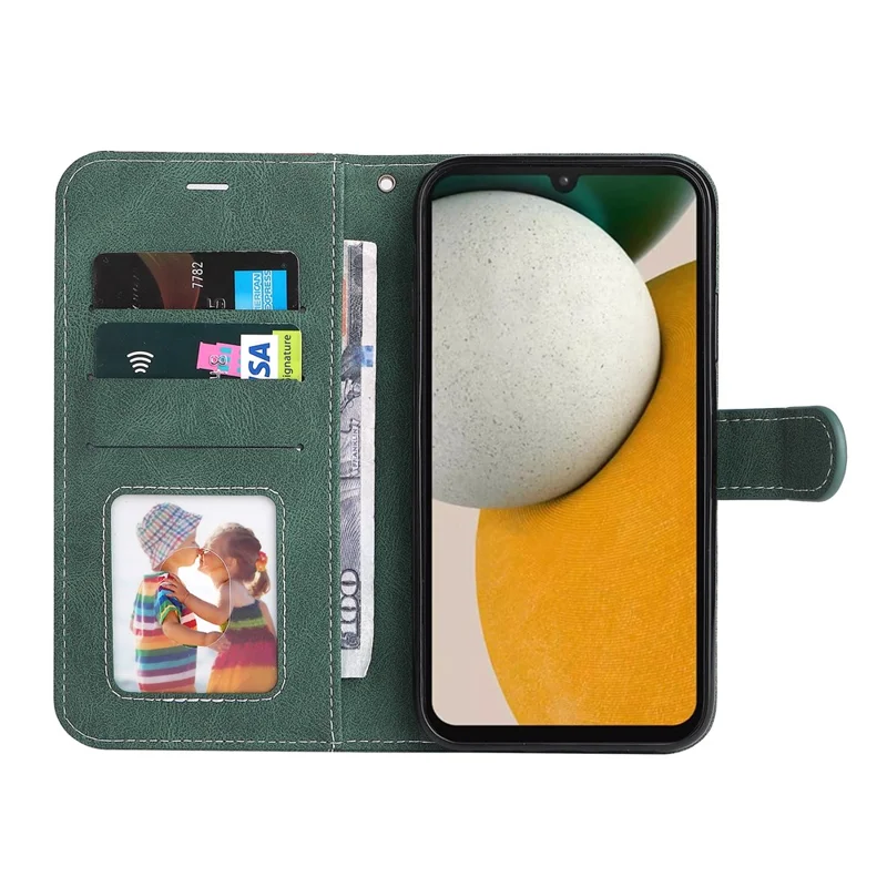 For Samsung Galaxy A15 5G Case Three-color Splicing Wallet Stand Phone Cover with Strap - Green