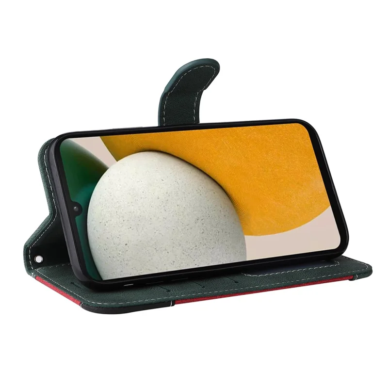 For Samsung Galaxy A15 5G Case Three-color Splicing Wallet Stand Phone Cover with Strap - Green