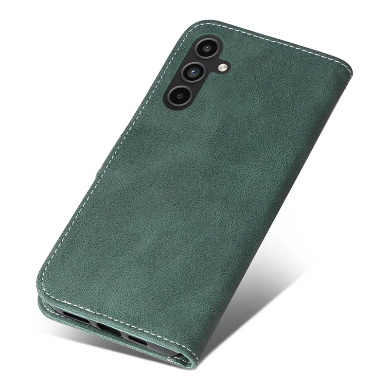 For Samsung Galaxy A15 5G Case Three-color Splicing Wallet Stand Phone Cover with Strap - Green