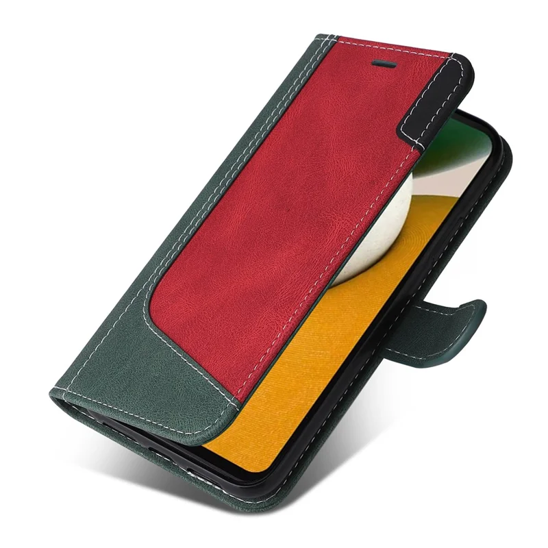 For Samsung Galaxy A15 5G Case Three-color Splicing Wallet Stand Phone Cover with Strap - Green