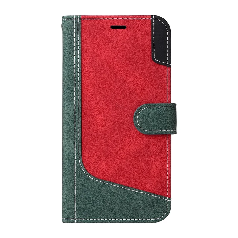 For Samsung Galaxy A15 5G Case Three-color Splicing Wallet Stand Phone Cover with Strap - Green