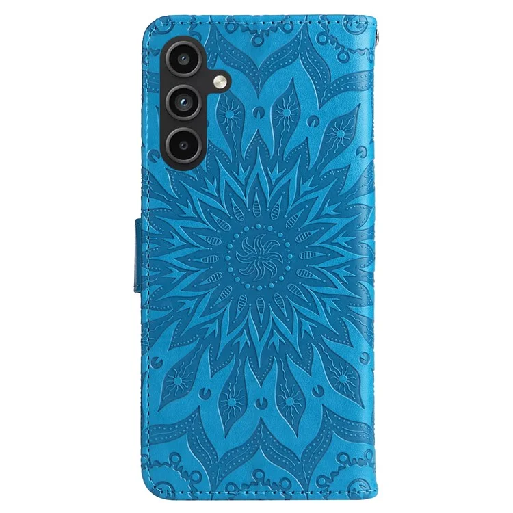 For Samsung Galaxy A15 5G Phone Case Sunflower Imprinted Leather Wallet Stand Cover with Strap - Blue