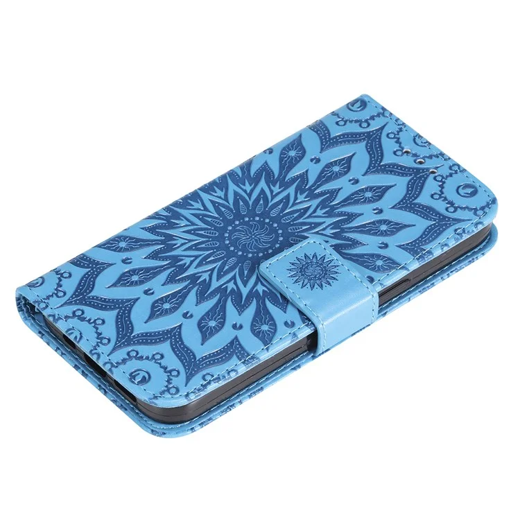 For Samsung Galaxy A15 5G Phone Case Sunflower Imprinted Leather Wallet Stand Cover with Strap - Blue