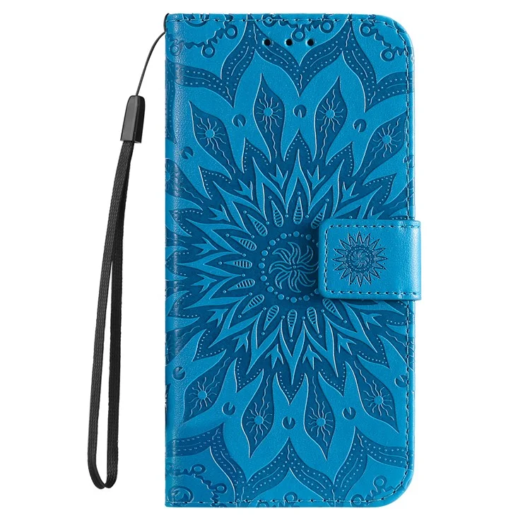 For Samsung Galaxy A15 5G Phone Case Sunflower Imprinted Leather Wallet Stand Cover with Strap - Blue