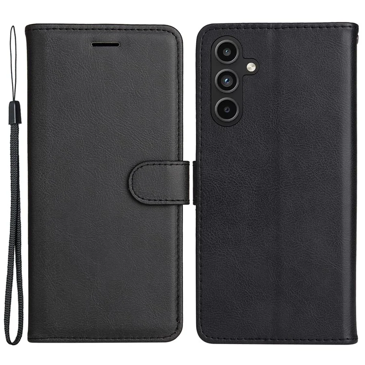 KT Leather Series-2 für Samsung Galaxy A15 5G Hülle Einfarbiges Leder Flip Telefonabdeckung - Schwarz