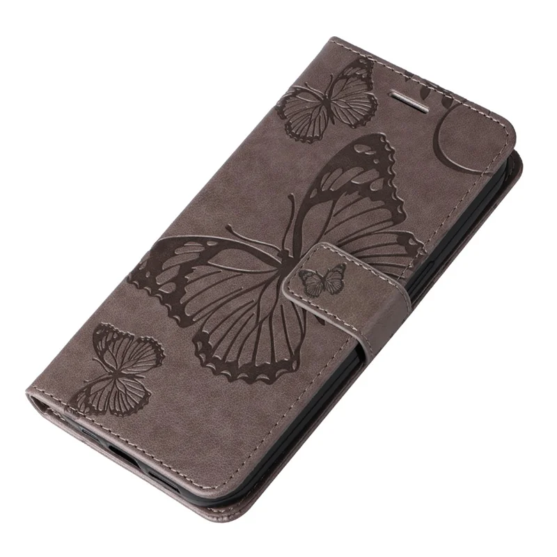 For Samsung Galaxy S24 Ultra Wallet Case Floral Butterfly Imprinted Leather Phone Cover Stand - Grey