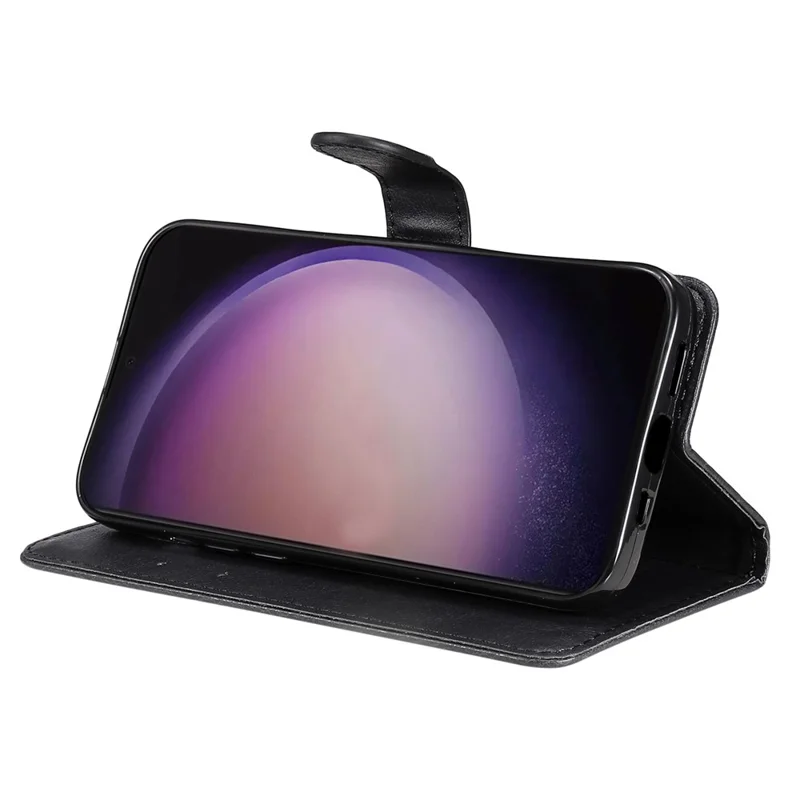 For Samsung Galaxy S24 Ultra Case Solid Color Leather Mobile Cover Wallet Stand with Strap - Black
