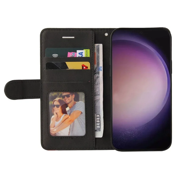 KT Leather Series-1 Custodia Portafoglio per Samsung Galaxy S24 Ultra, Custodia in Pelle PU Splicing - Nero