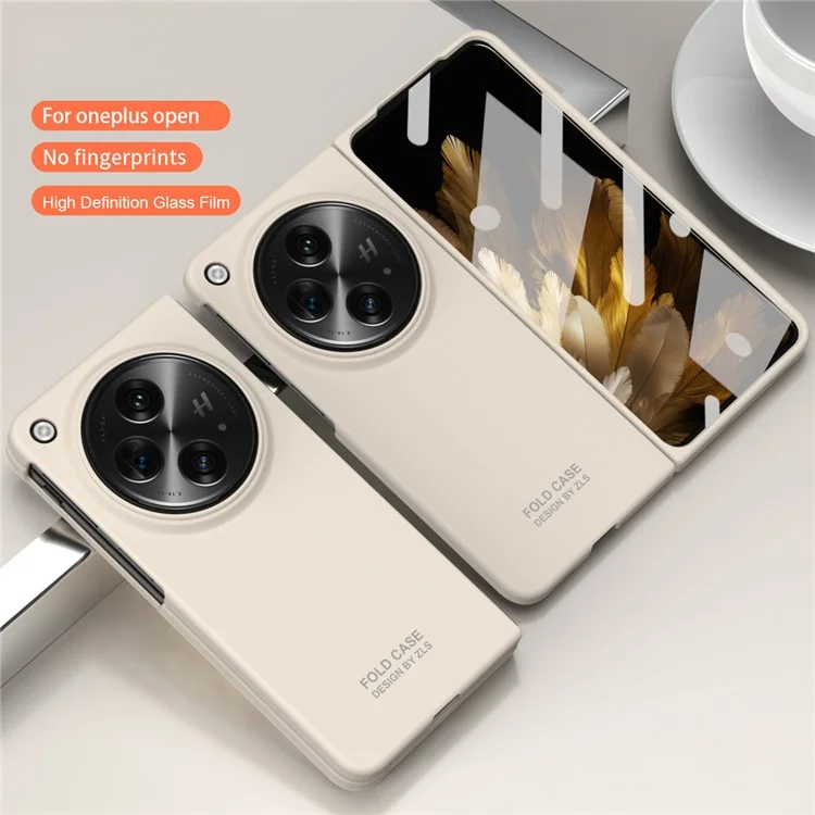 Étui PC pliable pour OnePlus Open Case avec film en verre trempé - Beige
