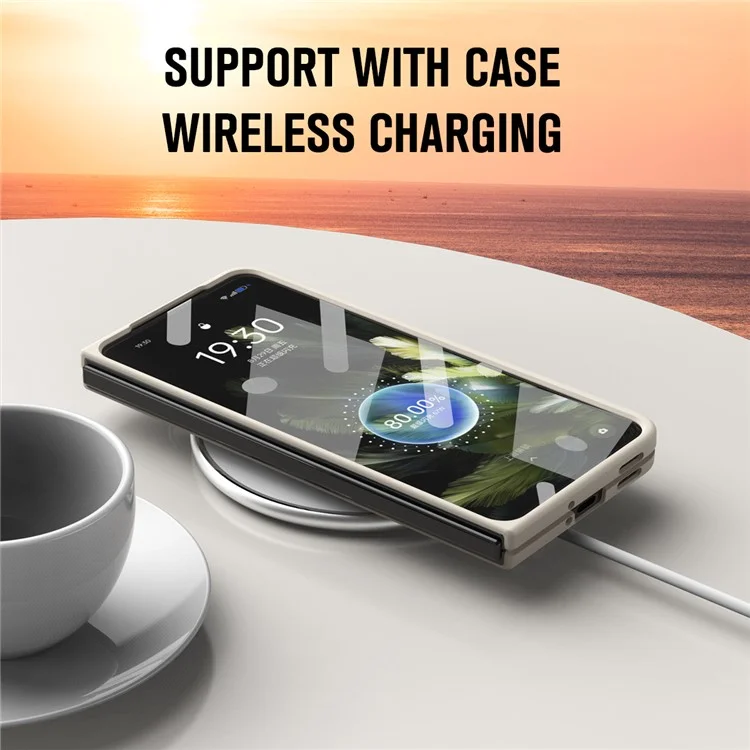 Étui PC pliable pour OnePlus Open Case avec film en verre trempé - Beige