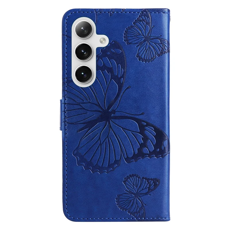For Samsung Galaxy S25+ / S24+ Wallet Case Floral Butterfly Imprinted Leather Phone Cover Stand - Blue