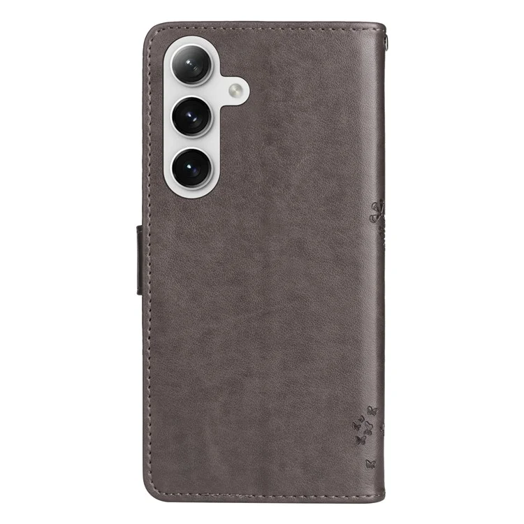 KT Imprinting Flower Series-3 per Samsung Galaxy S25+ / S24+ Case Imprinted Cat Tree Wallet Phone Cover - Grigio