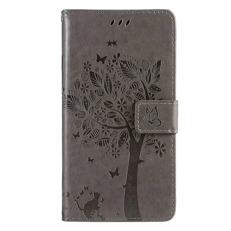 KT Imprinting Flower Series-3 per Samsung Galaxy S25+ / S24+ Case Imprinted Cat Tree Wallet Phone Cover - Grigio