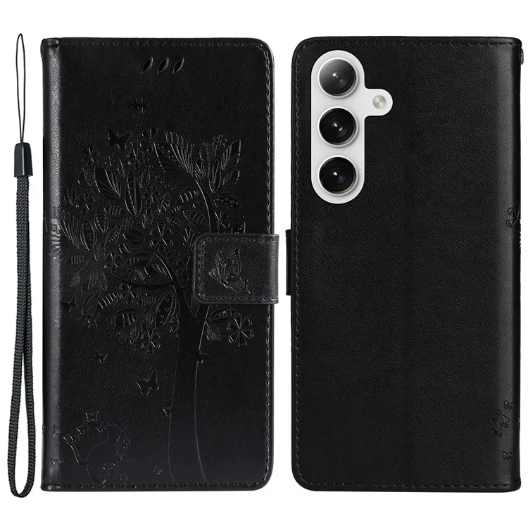 KT Impression de Flower Series-3 Pour Samsung Galaxy S24 + Cournal Imprestement Cavet de Papille de Chat Impreste - Noir