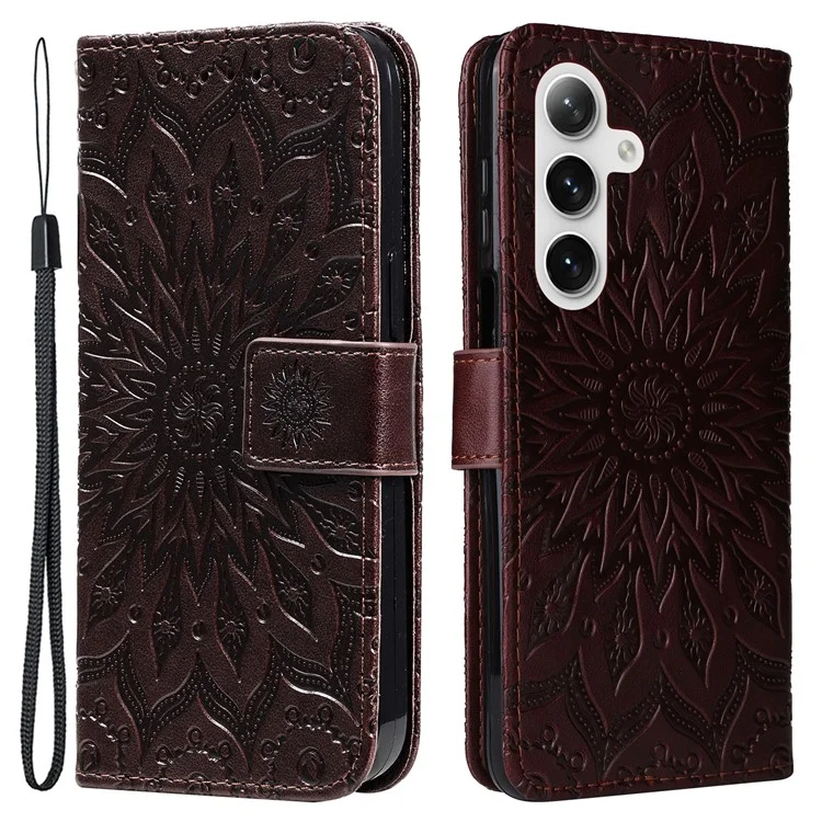 KT Imprinting Flower Series-1 Para Funda de Teléfono Samsung Galaxy S25 / S24 de Cuero y Cartera Tipo Folio - Marrón