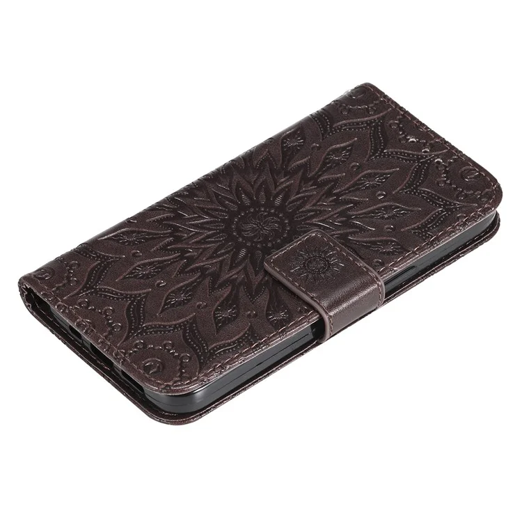 KT Imprinting Flower Series-1 Para Funda de Teléfono Samsung Galaxy S25 / S24 de Cuero y Cartera Tipo Folio - Marrón
