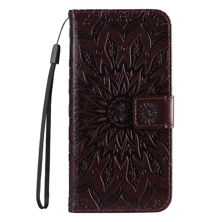 KT Imprinting Flower Series-1 Para Funda de Teléfono Samsung Galaxy S25 / S24 de Cuero y Cartera Tipo Folio - Marrón