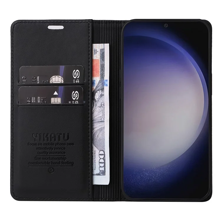 YIKATU YK-001 pour Samsung Galaxy S25 / S24 Étui en cuir PU magnétique Portefeuille Étui de téléphone - Noir