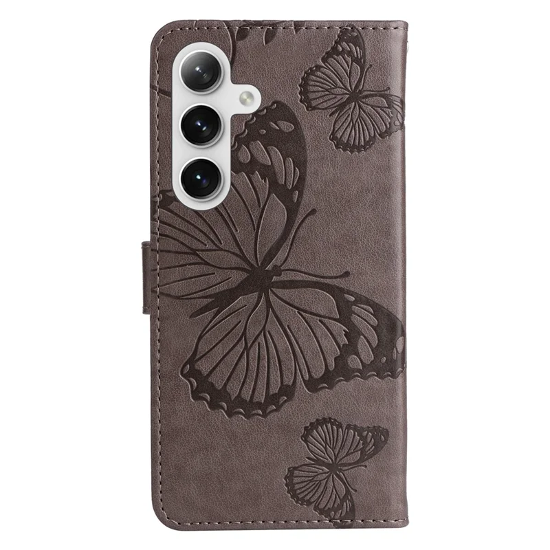 For Samsung Galaxy S25 / S24 Wallet Case Floral Butterfly Imprinted Leather Phone Cover Stand - Grey