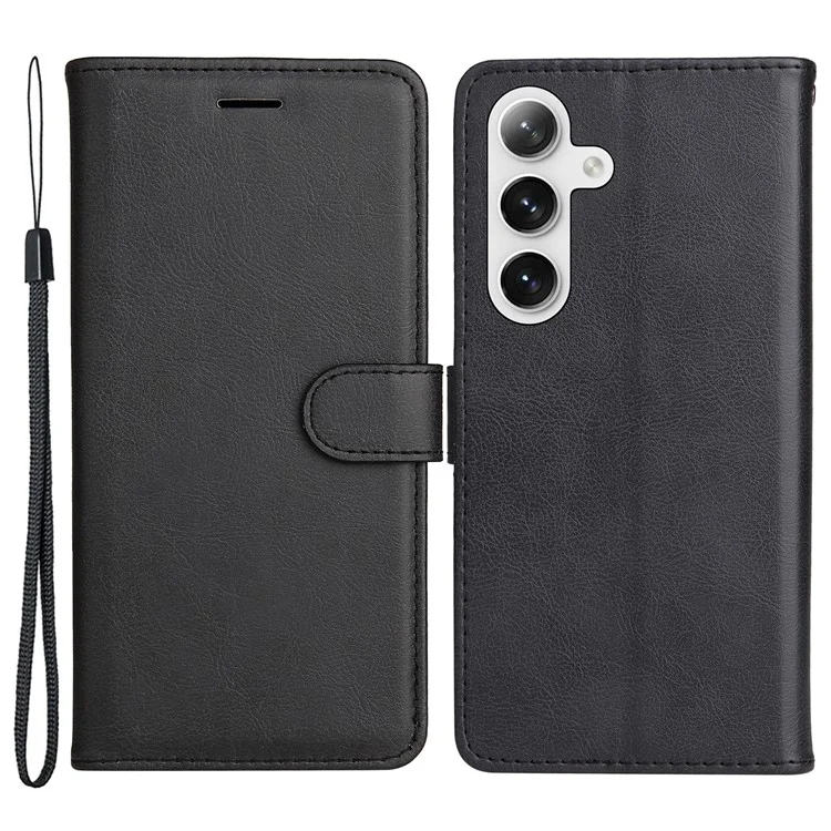 Кожаный чехол KT Series-2 для Samsung Galaxy S25 / S24, откидная крышка, однотонный дизайн - черный