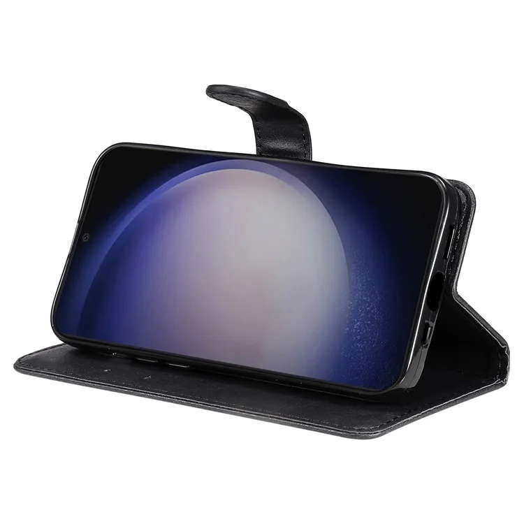 Кожаный чехол KT Series-2 для Samsung Galaxy S25 / S24, откидная крышка, однотонный дизайн - черный