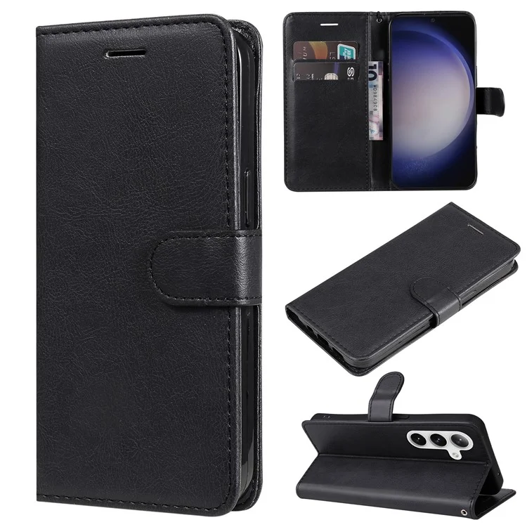 Кожаный чехол KT Series-2 для Samsung Galaxy S25 / S24, откидная крышка, однотонный дизайн - черный