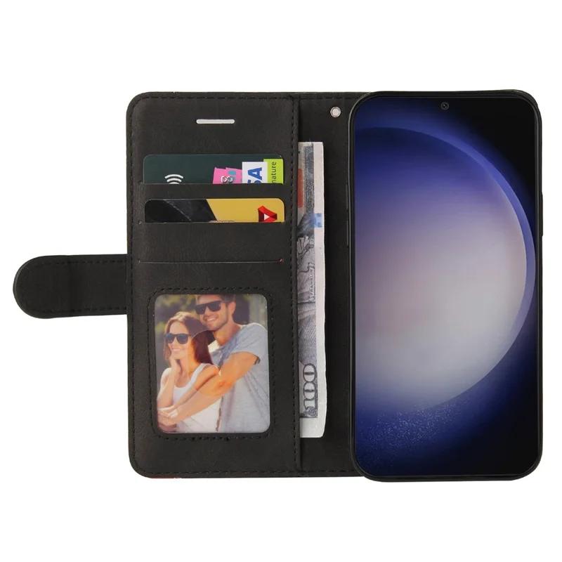 KT Leather Series-1 для Samsung Galaxy S25 / S24 Чехол-кошелек из искусственной кожи с комбинированным дизайном - Черный