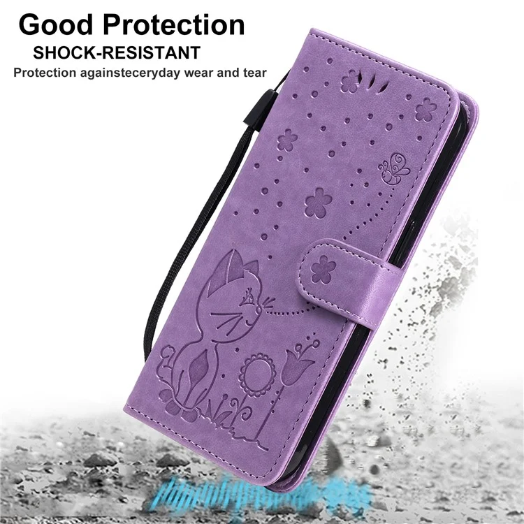 KT Imprinting Flower Series-4 Pour Samsung Galaxy S25 / S24 Case Cat Imprinted Leather Cover - Violet