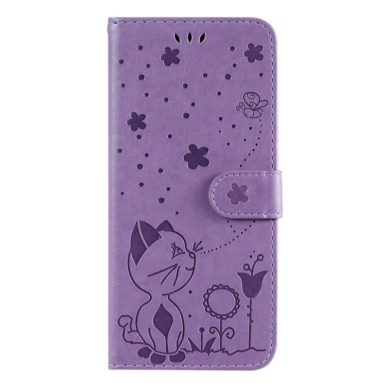 KT Imprinting Flower Series-4 Pour Samsung Galaxy S25 / S24 Case Cat Imprinted Leather Cover - Violet