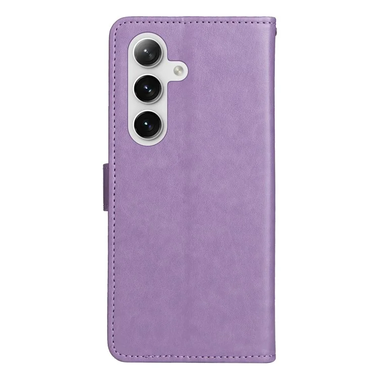 KT Imprinting Flower Series-4 Pour Samsung Galaxy S25 / S24 Case Cat Imprinted Leather Cover - Violet