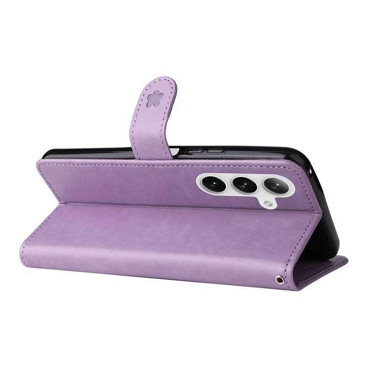 KT Imprinting Flower Series-4 Pour Samsung Galaxy S25 / S24 Case Cat Imprinted Leather Cover - Violet