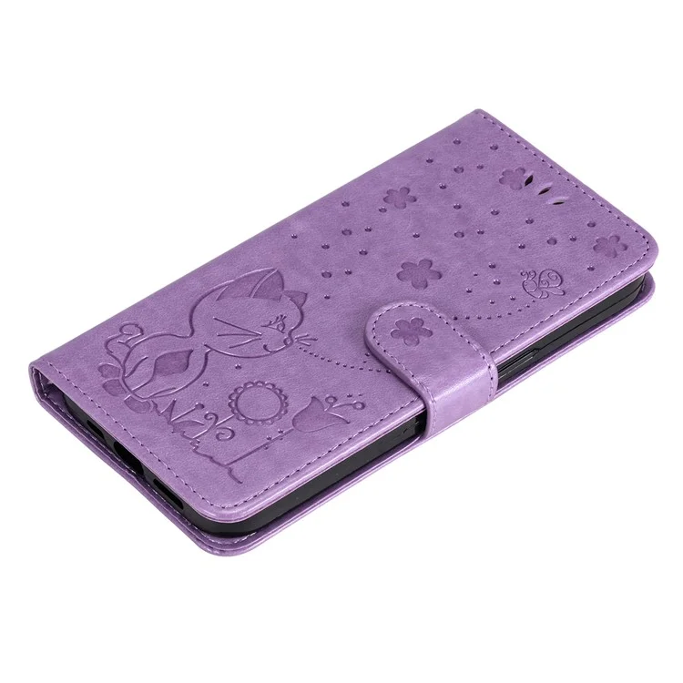 KT Imprinting Flower Series-4 Pour Samsung Galaxy S25 / S24 Case Cat Imprinted Leather Cover - Violet