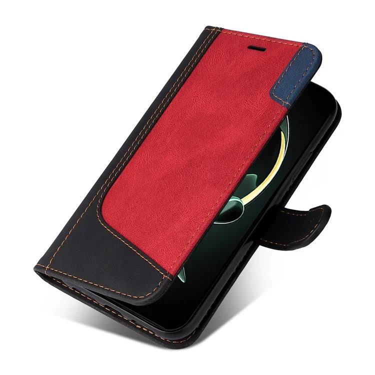 For Xiaomi 13T Pro / 13T / Redmi K60 Ultra Case Three-color Splicing Leather Wallet Cover Stand Phone Shell with Strap - Black