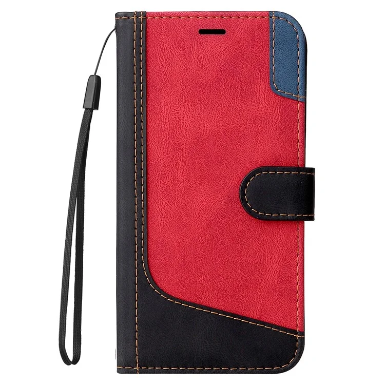 For Xiaomi 13T Pro / 13T / Redmi K60 Ultra Case Three-color Splicing Leather Wallet Cover Stand Phone Shell with Strap - Black