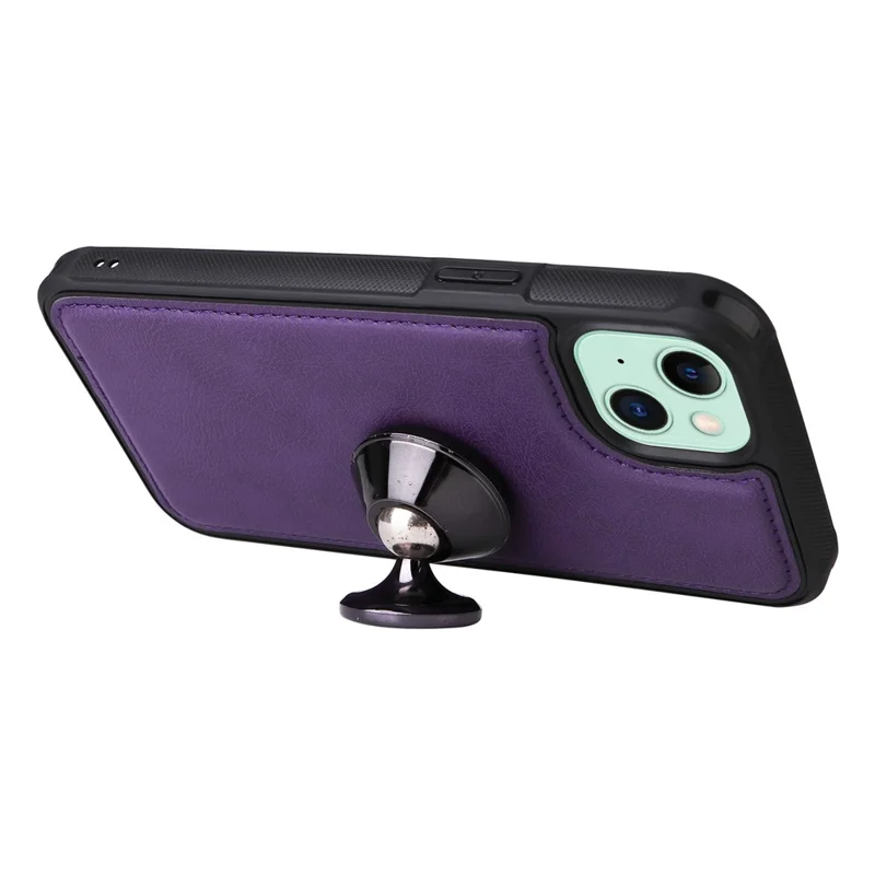 For iPhone 15 Plus Magnetic Leather Case Mobile Cover with Detachable Zipper Wallet Strap - Purple