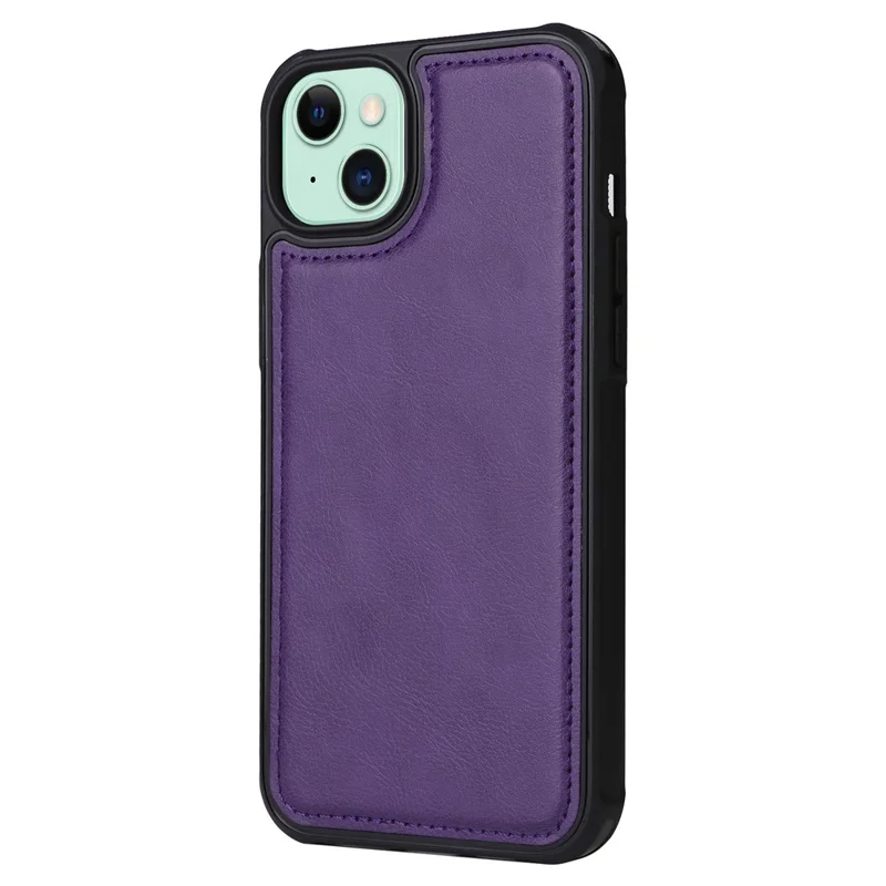 For iPhone 15 Plus Magnetic Leather Case Mobile Cover with Detachable Zipper Wallet Strap - Purple