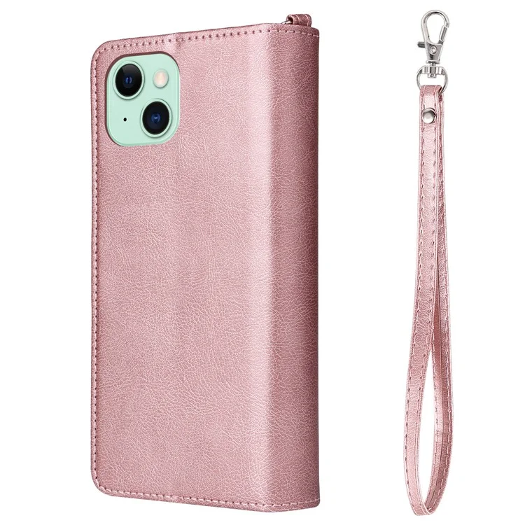 KT Serie Multifunzionale-4 per iPhone 15 Plus Custodia Staccabile a 2 in 1 in Pelle PU con Portafoglio, Supporto e Tasca con Zip - Rosa Oro