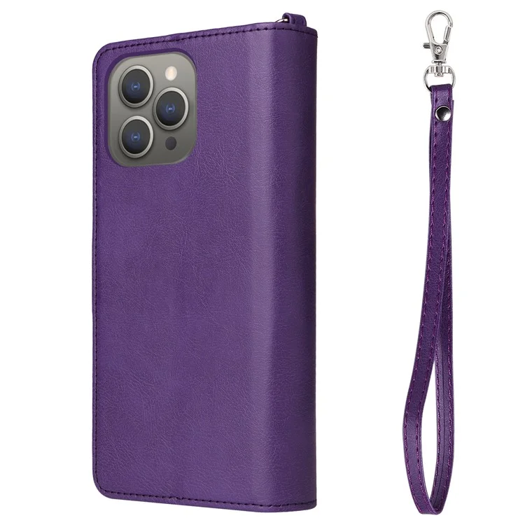 KT Multi-functional Series-4 für iPhone 15 Pro Max Case Magnetische Lederbrieftasche Ständer Reißverschluss Telefonabdeckung - Lila