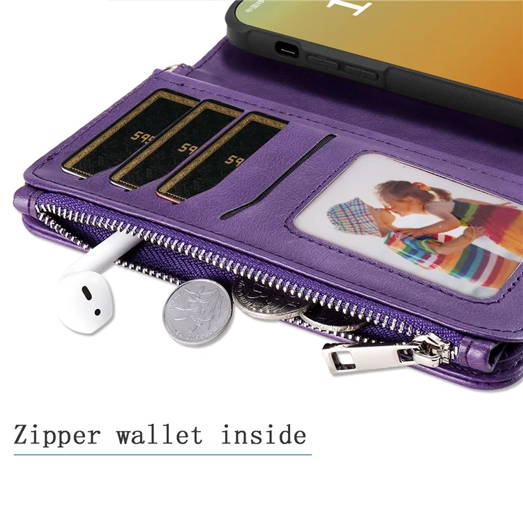 KT Multi-functional Series-4 für iPhone 15 Pro Max Case Magnetische Lederbrieftasche Ständer Reißverschluss Telefonabdeckung - Lila